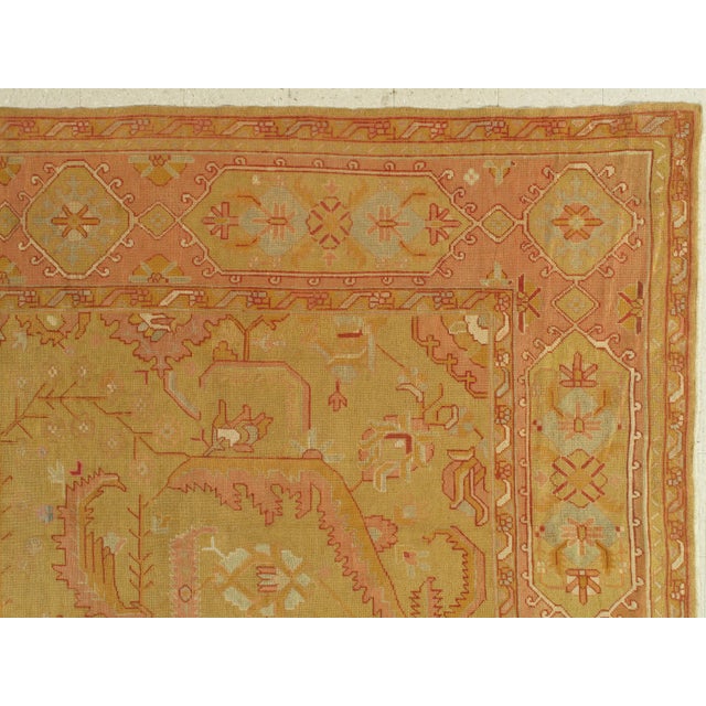 An Oushak Carpet, Turkish Rugs, Handmade Oriental Rugs, Gold, Green, Pink, Ivory For Sale - Image 4 of 11