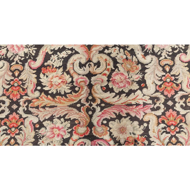 Baroque Early 20th Century Russian Bessarabian Floral Handmade Wool Rug For Sale - Image 3 of 6