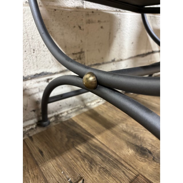Metal Vintage Iron & Brass Curule Italian Savonarola Dante Style Saddle Dining Chairs For Sale - Image 7 of 11