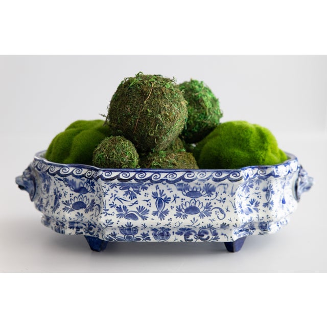 Late 19th Century 19th Century French Faience Creil Et Montereau Blue & White Floral Ironstone Jardiniere Cachepot Centerpiece For Sale - Image 5 of 13