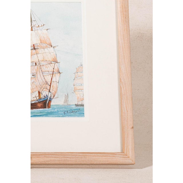 Original watercolor, Underway, by Elizabeth Bergovist. Presented in a frame, the composition features fluid brushwork and...