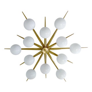21st Century Star Satin Brass Glossy White Murano Flush Mount by Fabio LTD For Sale
