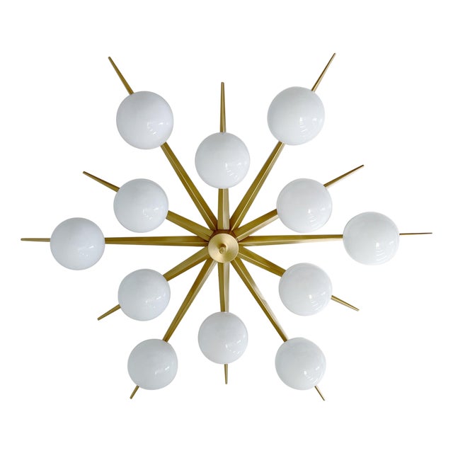 21st Century Star Satin Brass Glossy White Murano Flush Mount by Fabio LTD For Sale