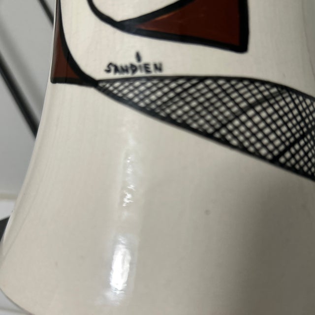 Vintage Sandien Signed Hopi Ceramic Tower Bell 13" - Large Abstract Owl Motif For Sale - Image 9 of 12