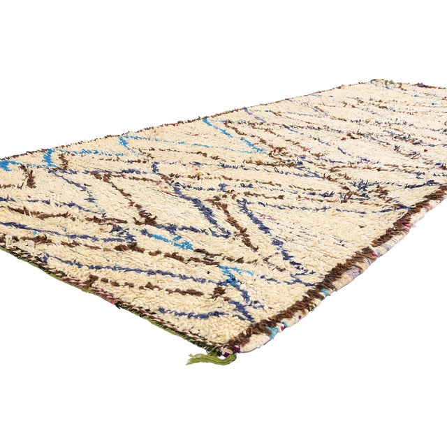 21990 Vintage Azilal Boucherouite Moroccan Rug, 04'03 x 10'00. The Flowing Passage: A Vintage Moroccan Azilal Masterpiece...