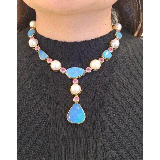 Bochic "Capri" Opal, Natural Ruby & South Sea Pearl Necklace Set 18K & Silver For Sale In New York - Image 6 of 9