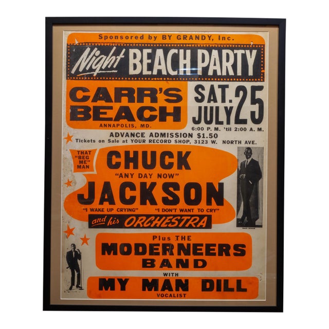 R&b Singer Chuck Jackson Jumbo Concert Poster, 1964 For Sale