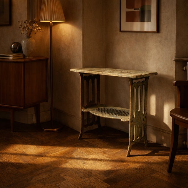 Vintage Metal Table with Integrated Opening and Lower Shelf For Sale - Image 6 of 7