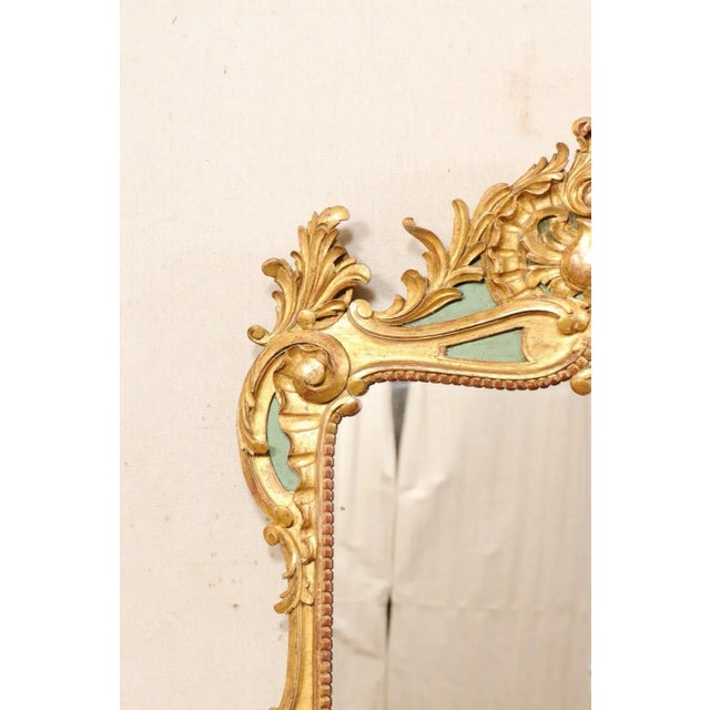 Gold French Rococo Style Carved and Gilt Mirror With Hints of Green, Early 20th C. For Sale - Image 8 of 10