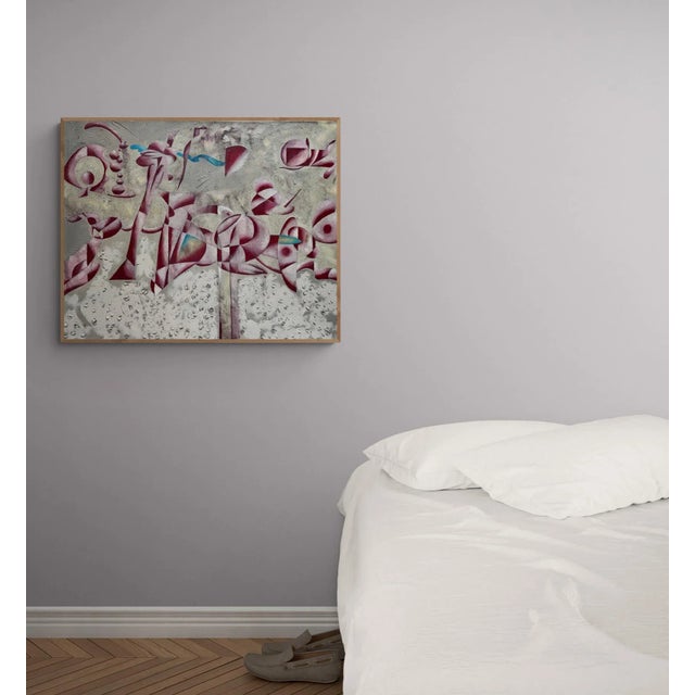 1970s "Pink Abstract" Oil Paint on Board For Sale - Image 9 of 10