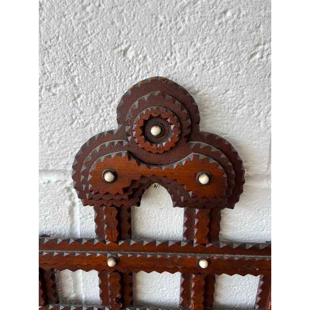 Folk Art Antique Tramp Art Magazine Rack, Wood, Folk Art Style For Sale - Image 3 of 9