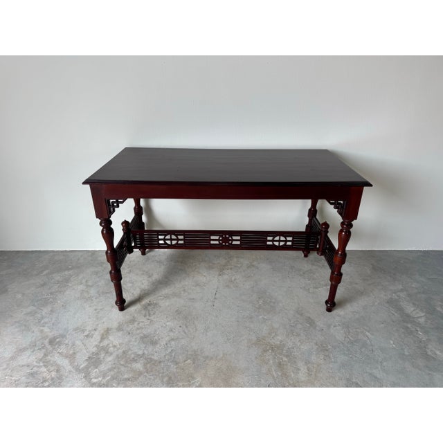 Vintage Chinese Carved Solid Mahogany Console Table With Latticework Details For Sale - Image 11 of 12
