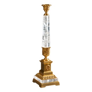 Italian Rock Crystal Candlestick With 24k Gold-Plated Bronze For Sale