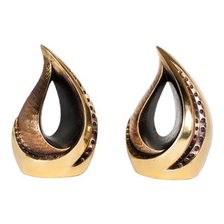 Mid Century Ben Seibel Jenfred-Ware Brass "Flame" Bookends For Sale