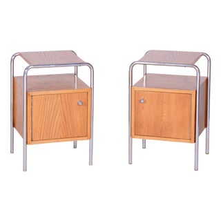 Bauhaus Chrome Bedside Tables attributed to R. Slezák, Former Czechoslovakia, 1930s, Set of 2 For Sale