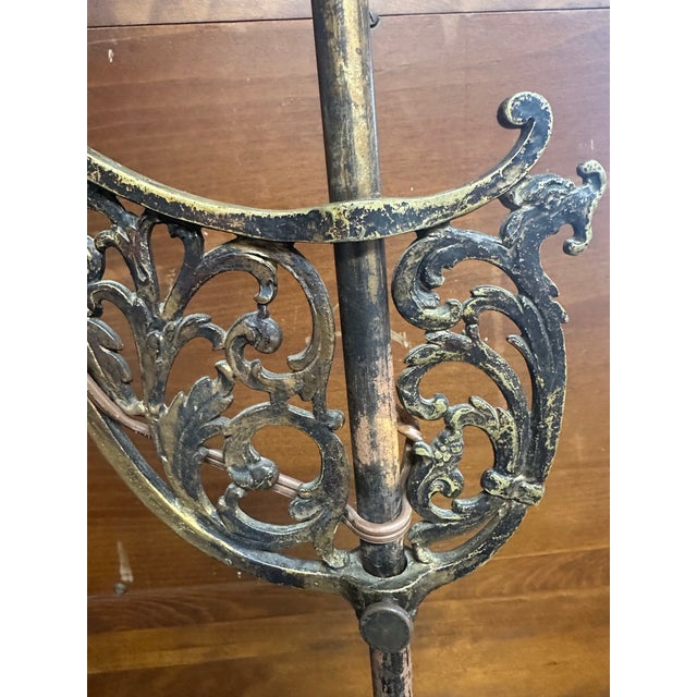 Early 20th Century Ornate Adjustable Bridge Arm Floor Lamp With Glass Shade For Sale In Miami - Image 6 of 7