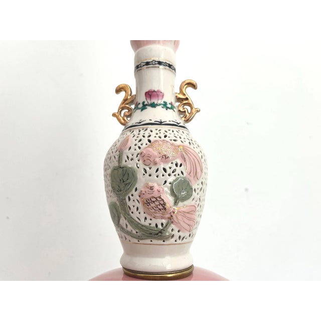 Pierced Porcelain Lotus Lamp & Shade For Sale - Image 4 of 15