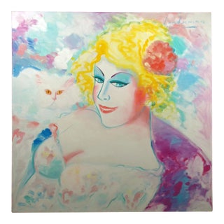 Earl Linderman "Pussycats" Signed Original Oil Painting 36x36 Unframed For Sale