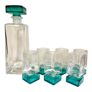 Mid 20th Century Luigi Bormioli “Light & Music” Decanter + 6 Glasses Set For Sale
