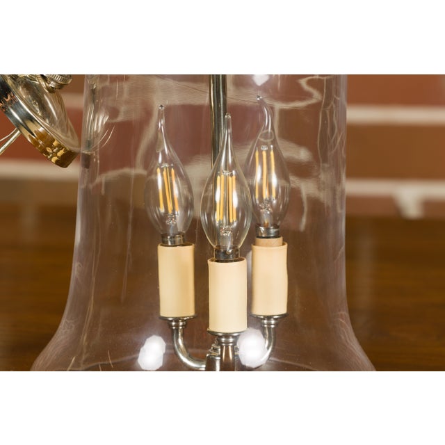 Mid 20th Century English Midcentury Nickel Light Fixture with Three Arms and Glass Bell For Sale - Image 4 of 12