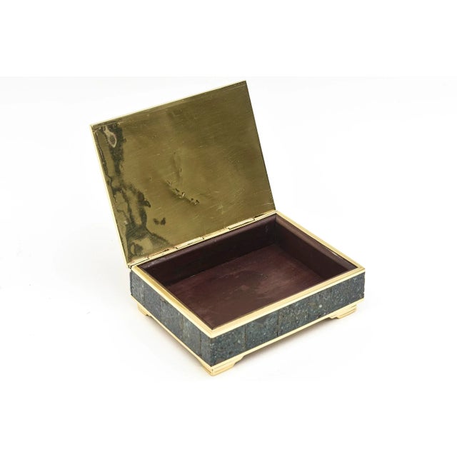 Vintage Sigi Pieneda Hinged Box With Brass, Rosewood, Silver, Sodalite, Turquoise Crushed Stone 1950's For Sale In Miami - Image 6 of 11