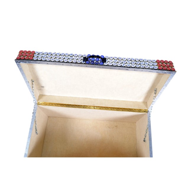 Wood Modern Folk Art Beer Bottle Caps Wood Blanket Chest on Casters For Sale - Image 7 of 13