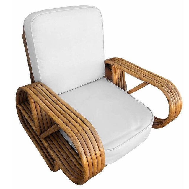 Wood Restored Rattan Five-Strand "Victory Speed" Arm Lounge Chairs With Ottomans - 6 Pieces For Sale - Image 7 of 10