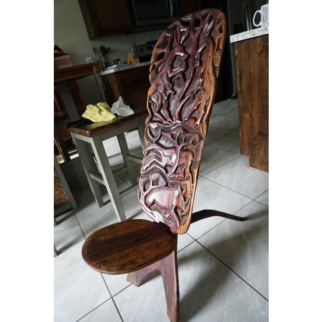 Wood 1980s Hand-Carved Malawian Wildlife Chair | Sculptural Folk Art Accent Chair For Sale - Image 7 of 9
