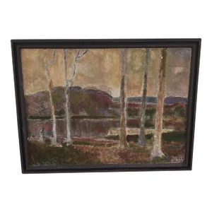 Olaf Olesen American, Danish Listed Artist Signed 1923 Landscape Painting Mixed Media on Masonite, Framed