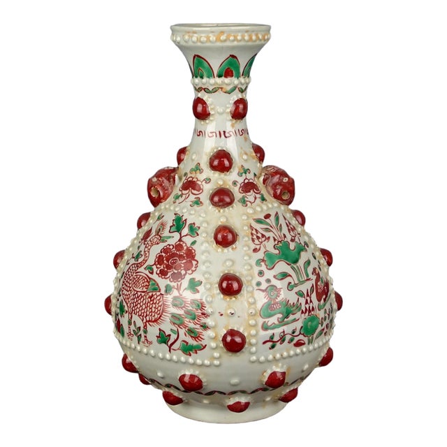 Chinese Vintage Ceramic Vase,Blue and White Famille Verte Porcelain Yuhuchun Vase Hand Painted Flowers and Birds Pattern For Sale