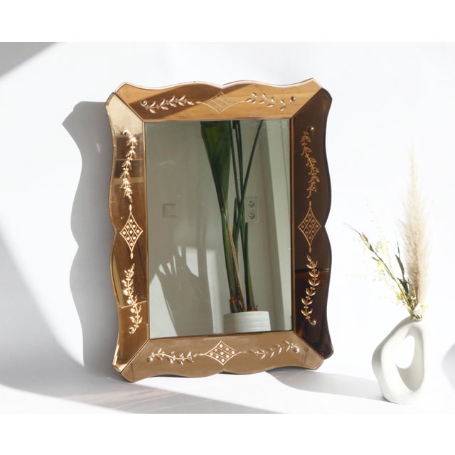 Mid-Century Modern Vintage Pink Venetian Rectangular Mirror, 1950s For Sale - Image 3 of 10