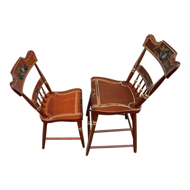 Vintage Amish Hand-Painted Folk Art Wooden Chairs – Set of 2, Country Style For Sale - Image 4 of 18