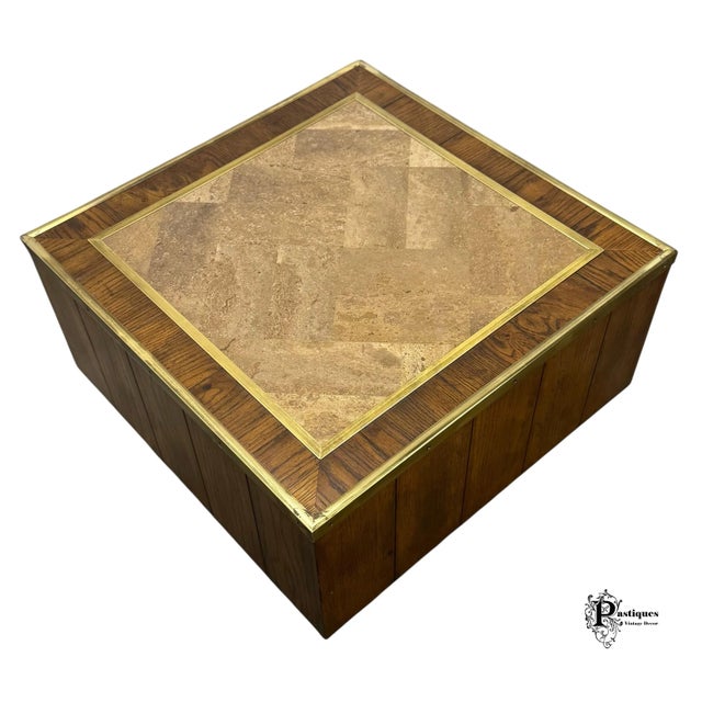 Vintage Mid Century Modern Style Faux Marble & Brass Coffee Table For Sale - Image 10 of 12