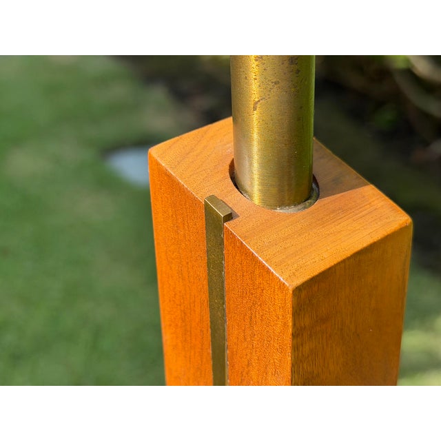 Mid-Century Modern Architectural Walnut and Brass Table Lamps, Pair For Sale - Image 11 of 12