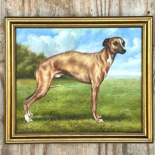 Brown Vintage Regency Signed Oil Painting of Dog For Sale - Image 8 of 8