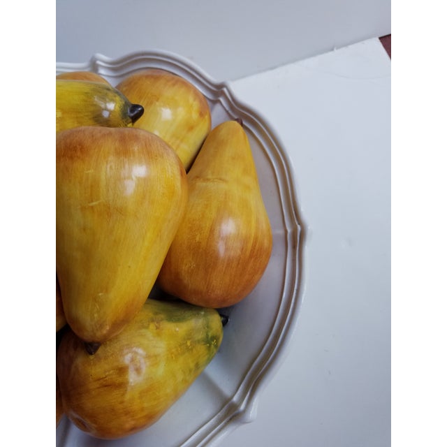 Farmhouse Vietri Italy Hand Painted Pears in a White Fluted Compote Centerpiece For Sale - Image 3 of 6
