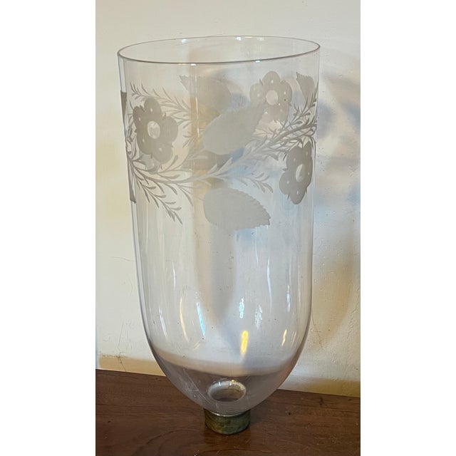 Large Antique English Regency Blown Glass Hurricane Shade for Wall Sconce or Candle Stick With Etched Foliate Design Circa 1820 For Sale - Image 12 of 14