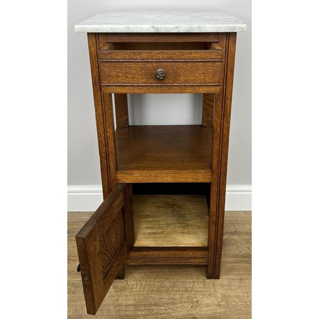 Antique French Oak Bedside Table with Marble Top For Sale - Image 11 of 12