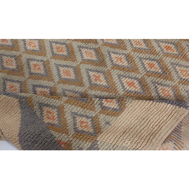 Vintage Swedish Pile rug Size: 6'3" × 8'3" (190 × 251 cm) A visually captivating mid-century Swedish pile rug, handwoven...