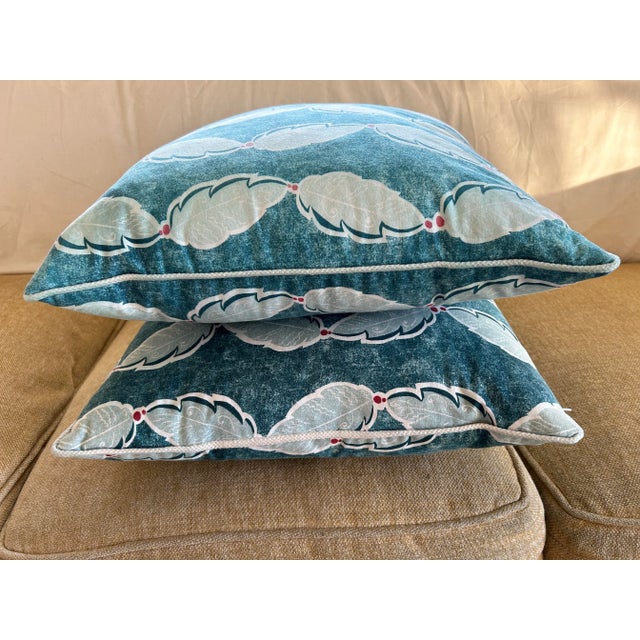 Pair of Oka Ocean Blue Fractal Leaf Pillow Covers With Duck Feather Inserts For Sale - Image 11 of 13