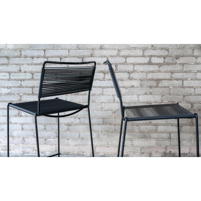 Black Post Modern Giandomenico Belotti Attributed 'Spaghetti' Counter Stools, C. 1980s - Set of 4 For Sale - Image 8 of 18