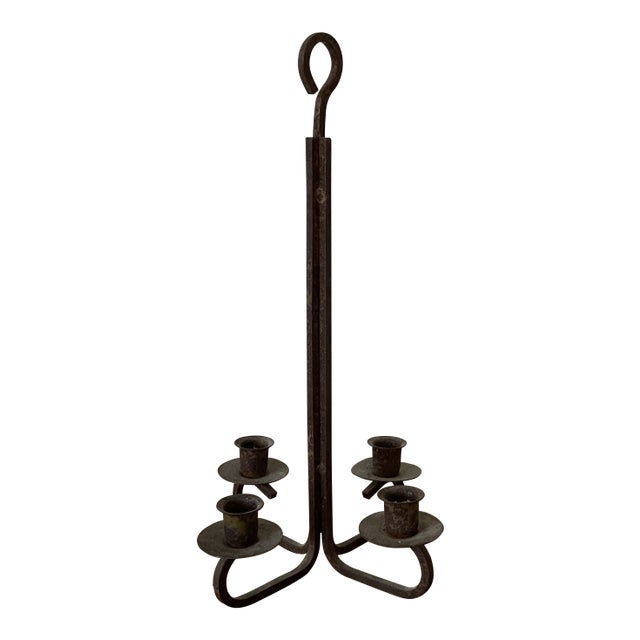 American Modernist Patinated Wrought Iron Candelbra For Sale