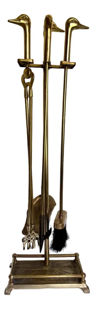 Mid-Century Brass Duck Head Fireplace Tool Set