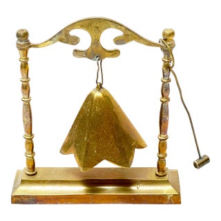 Mid Century Hanging Brass Bell and Mallet For Sale