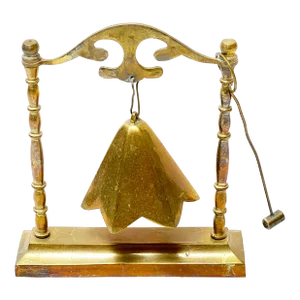 Mid Century Hanging Brass Bell and Mallet
