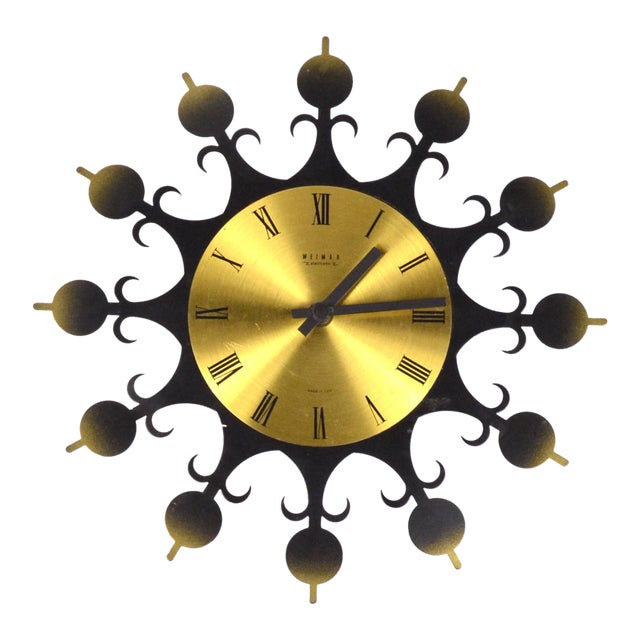 1970s Mid-Century Modern Hanging Clock, Sun Type, Weimar, Germany For Sale
