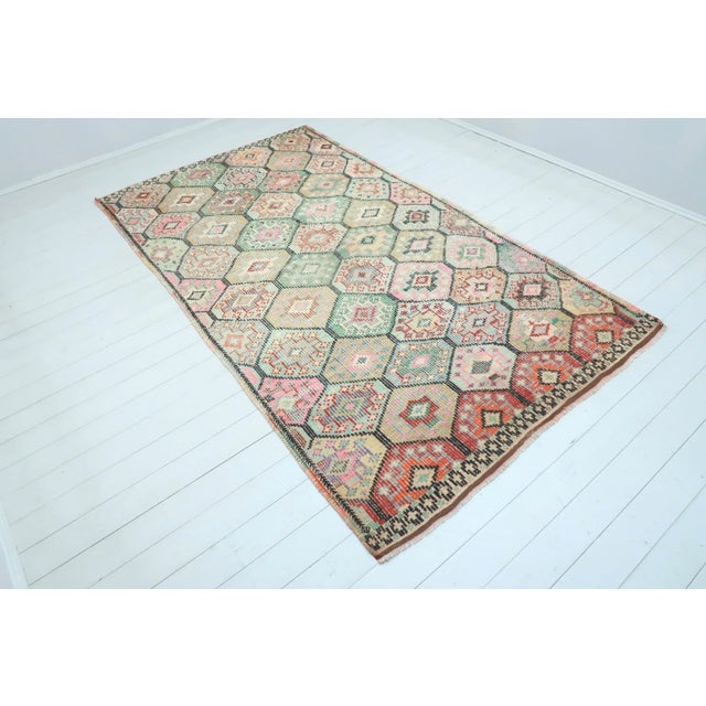 Mid-Century Modern Vintage Oriental Ghordes Kilim Flat Weave Rug For Sale - Image 3 of 13