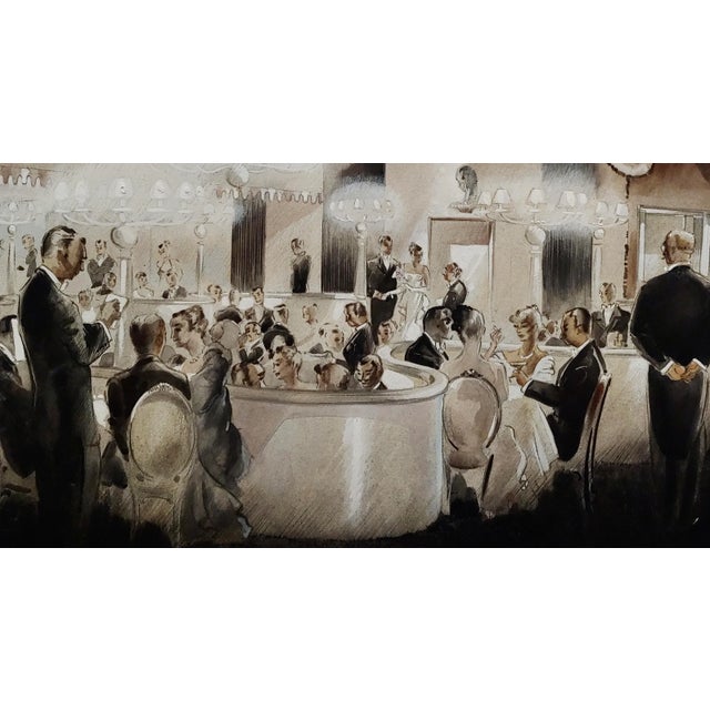 Art Deco Jack Martin Smith-1939 Interior of an Hollywood Restaurant-Painting For Sale - Image 3 of 11