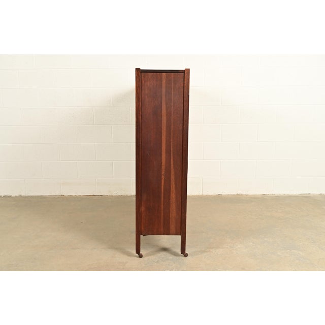 Stickley Brothers Style Antique Mission Oak Arts & Crafts Glass Front Triple Bookcase, Circa 1910 For Sale - Image 9 of 11