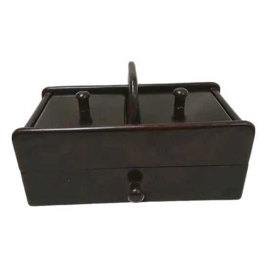 The Bombay Company Wood Sewing Box Jewelry Organizer Desk Drawer Top Handle Vintage For Sale
